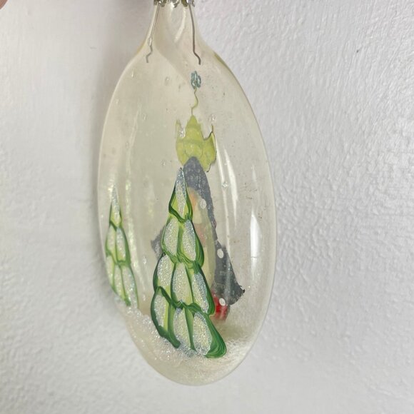 Christmas Ornament Penguin Sledding Clear Snow Inside Round Glittery Holiday - Picture 2 of 4